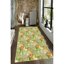 Modanoiva Kaymaz Dot Taban Yıkanabilir  Dijital Baskı Kurumuş Yapraklar Desenli Salon Halısı 80 x 120