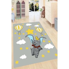 Modanoiva Kaymaz Dot Taban Yıkanabilir  Dijital Baskı Uçan Fil Dumbo Desenli Çocuk Halısı 80 x 120