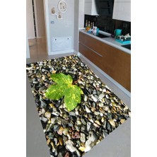 Modanoiva Kaymaz Dot Taban Yıkanabilir  Dijital Baskı Deniz Taşları ve Yaprak Desenli Mutfak Halısı 80 x 100