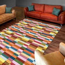 Modanoiva Kaymaz Dot Taban Yıkanabilir  Dijital Baskı Renkli Dikdörtgen Salon Halısı 80 x 100