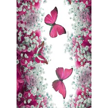 Modanoiva Kaymaz Dot Taban Yıkanabilir Dijital  Baskı Kelebek ve Çiçek Desenli Salon Halısı 90 X 230