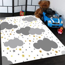 Modanoiva Kaymaz Dot Taban Yıkanabilir Dijital  Baskı Gökyüzü Desenli Çocuk Halısı 80 x 100