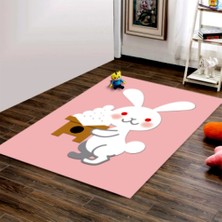 Modanoiva Kaymaz Dot Taban Yıkanabilir  Dijital Baskı Tavşan Desenli Çocuk Halısı 80 x 120