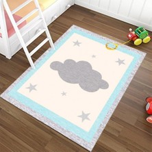 Modanoiva Kaymaz Dot Taban Yıkanabilir  Dijital Baskı Bulut ve Yıldız Desenli Çocuk Halısı 80 x 100