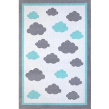 Modanoiva Kaymaz Dot Taban Yıkanabilir  Dijital Baskı Bulut Yumağı Desenli Çocuk Halısı 80 x 100