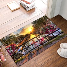 Modanoiva Kaymaz Dot Taban Yıkanabilir  Dijital Baskı Kanal Manzarası Desenli Salon Halısı 80 x 100