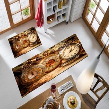 Modanoiva Kaymaz Dot Taban Yıkanabilir  Dijital Baskı Köstekli Saat Desenli Mutfak Halısı 80 x 120