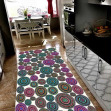 Modanoiva Kaymaz Dot Taban Yıkanabilir  Dijital Baskı Renkli Dantel Desenli Mutfak Halısı 80 x 100