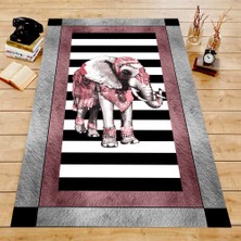 Modanoiva Kaymaz Dot Taban Yıkanabilir  Dijital Baskı Mor Süslü Fil Desenli Salon Halısı 80 x 100