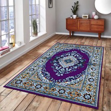 Modanoiva Kaymaz Dot Taban Yıkanabilir  Dijital Baskı Mor Çiçek Desenli Salon Halısı 80 x 120