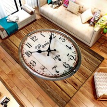Modanoiva Kaymaz Dot Taban Yıkanabilir  Dijital Baskı Tahta Motifli Saat Desenli Salon Halısı 80 x 100