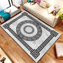 Modanoiva Kaymaz Dot Taban Yıkanabilir Dijital  Baskı Çerçeveli Mühür Desenli Salon Halısı 80 x 120