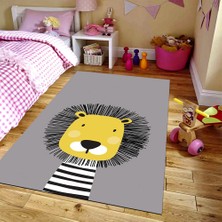 Modanoiva Kaymaz Dot Taban Yıkanabilir  Dijital Baskı Aslan Desenli Çocuk Halısı 80 x 100