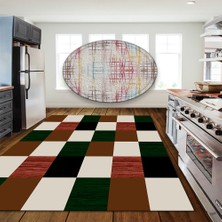 Modanoiva Kaymaz Dot Taban Yıkanabilir  Dijital Baskı Karışık Kare Desenli Mutfak Halısı 80 x 120