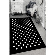 Modanoiva Kaymaz Dot Taban Yıkanabilir Dijital  Baskı Özel Puantiye Desenli Salon Halısı 80 x 100