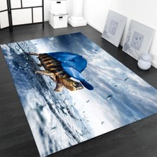 Modanoiva Kaymaz Dot Taban Yıkanabilir  Dijital Baskı Mavi Kaplumbağa Desenli Salon Halısı 80 x 100