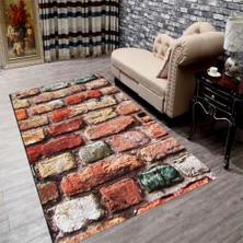 Modanoiva Kaymaz Dot Taban Yıkanabilir  Dijital Baskı Duvar Taşı Desenli Salon Halısı 80 x 120