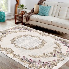 Modanoiva Kaymaz Dot Taban Yıkanabilir  Dijital Baskı Ayna Motifli Osmanlı Desenli Salon Halısı 80 x 100