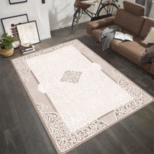 Modanoiva Kaymaz Dot Taban Yıkanabilir  Dijital Baskı Osmanlı Kabartma Eskitme Desenli Salon Halısı 80 x 100