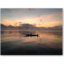 Caka Tablo Ahşap Tablo Gündoğumunda Denizdeki Balıkçılar