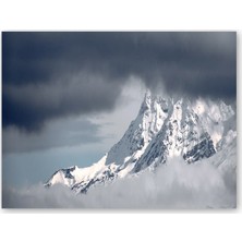 Caka Tablo Ahşap Tablo Karlı Dağlar ve Gri Gökler