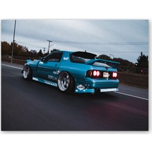 Caka Tablo Ahşap Tablo Çelik Jantlı Mavi Spor Araba Yolda