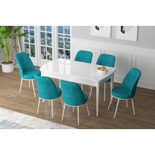 Canisa Concept Via Serisi, 80x132 Açılabilir Beyaz Mutfak Masası Takımı, 6 Sandalye