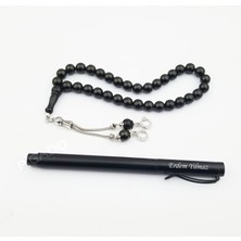 Pigado İsme Kişiye Özel Roller Kalem ve Ayyıldız Püsküllü Oltu Tesbih Seti