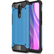 KZY Xiaomi Redmi 9 Kapak Çift Katmanlı Zırh Tank Kılıf - Mavi