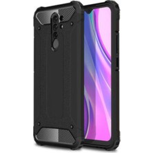 KZY Xiaomi Redmi 9 Kapak Çift Katmanlı Zırh Tank Kılıf - Siyah