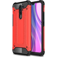 KZY Xiaomi Redmi 9 Kapak Çift Katmanlı Zırh Tank Kılıf - Kırmızı