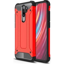 KZY Xiaomi Note 8 Pro Kapak Çift Katmanlı Zırh Tank Kılıf - Kırmızı