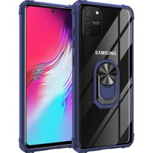 KZY Samsung Galaxy S10 Lite Kapak Şeffaf Yüzüklü Kenar Korumalı Standlı Kılıf - Lacivert