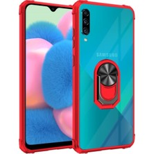 KZY Samsung Galaxy A30S Kapak Şeffaf Yüzüklü Kenar Korumalı Standlı Kılıf - Kırmızı