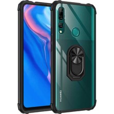 KZY Huawei Y9 Prime 2019 Kapak Şeffaf Yüzüklü Kenar Korumalı Standlı Kılıf - Siyah