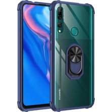 KZY Huawei Y9 Prime 2019 Kapak Şeffaf Yüzüklü Kenar Korumalı Standlı Kılıf - Lacivert