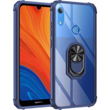 KZY Huawei Y6S 2019 Kapak Şeffaf Yüzüklü Kenar Korumalı Standlı Kılıf - Lacivert