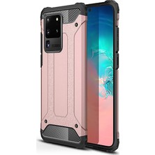 KZY Samsung Galaxy S20 Ultra Kapak Çift Katmanlı Zırh Tank Kılıf - Rose Gold