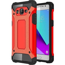 KZY Samsung Galaxy J2 Prime Kapak Çift Katmanlı Zırh Tank Kılıf - Kırmızı