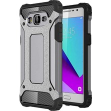 KZY Samsung Galaxy J2 Prime Kapak Çift Katmanlı Zırh Tank Kılıf - Gri