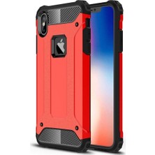 KZY Apple iPhone XSmax Kapak Çift Katmanlı Zırh Tank Kılıf - Kırmızı