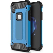 KZY Apple iPhone X Kapak Çift Katmanlı Zırh Tank Kılıf - Mavi