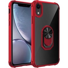 KZY Apple iPhone XR Kapak Şeffaf Yüzüklü Kenar Korumalı Standlı Kılıf - Kırmızı