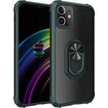 KZY Apple iPhone 12 Mini Kapak Şeffaf Yüzüklü Kenar Korumalı Standlı Kılıf - Yeşil