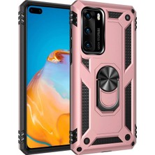 Hesaplı Dünya Huawei P40 Kılıf Selfie Yüzüklü Tutuculu Iki Katmanlı Koruyucu VGA Rose Gold