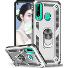 Hesaplı Dünya Huawei P40 Lite E Kılıf Selfie Yüzüklü Iki Katmanlı Koruyucu VGA Gri