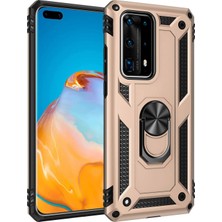 Hesaplı Dünya Huawei P40 Pro Kılıf Selfie Yüzüklü Iki Katmanlı Koruyucu VGA Gold