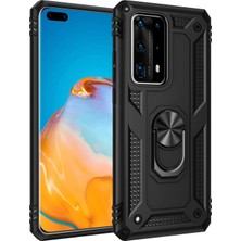 Hesaplı Dünya Huawei P40 Pro Kılıf Selfie Yüzüklü Iki Katmanlı Koruyucu VGA Siyah