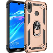 Hesaplı Dünya Huawei Y7 2019 Kılıf Selfie Yüzüklü Tutuculu Iki Katmanlı Koruyucu VGA Gold