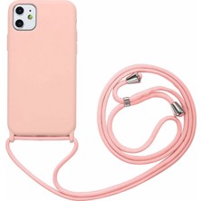 Hesaplı Dünya iPhone 11 Kılıf Silikon Çapraz Boyun Askılı Kordonlu Hrp Açık Pembe